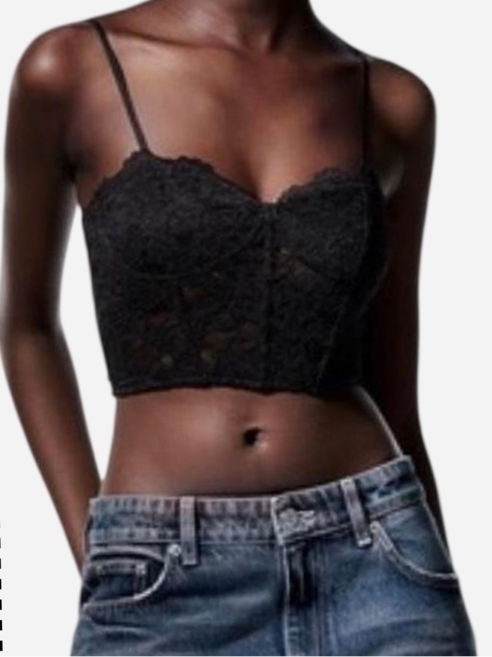 Zara Black Lace Crop Top with Adjustable Straps